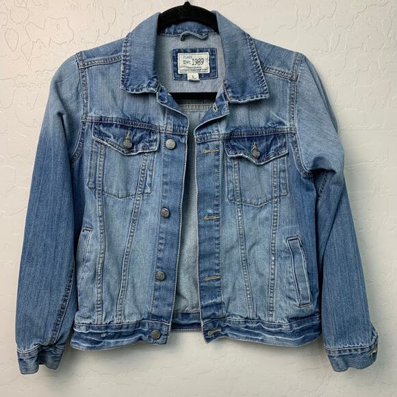 The Children's Place Girls Sz Large 10/12 Denim Jean Jacket Buttons Moto Casual - Picture 1 of 9